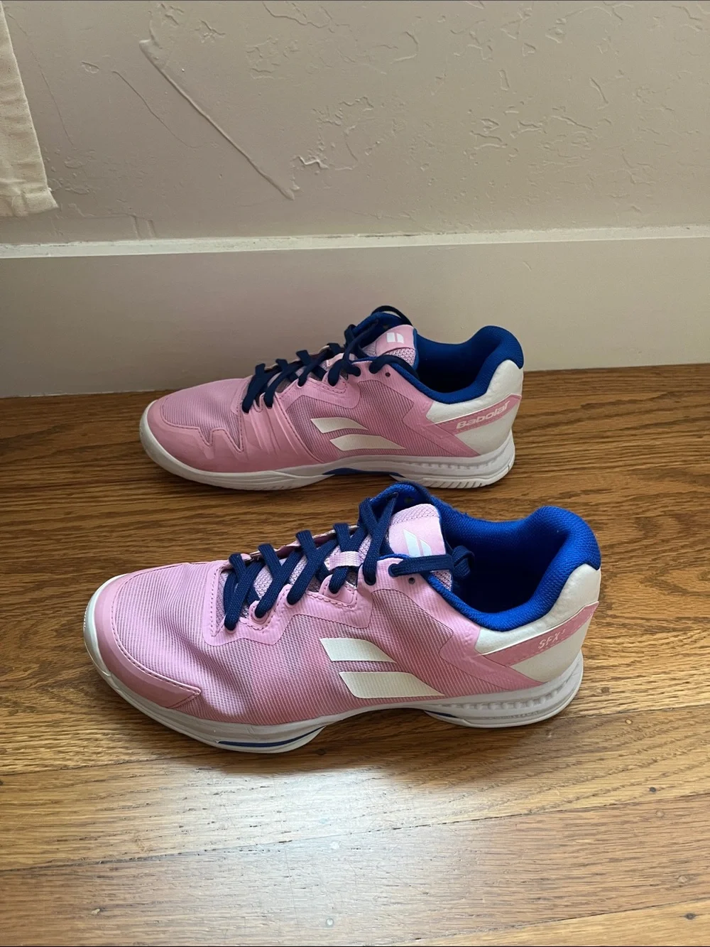 Babolot Women's Tennis Sneakers Pink with Navy Accents SFX 3 All Court